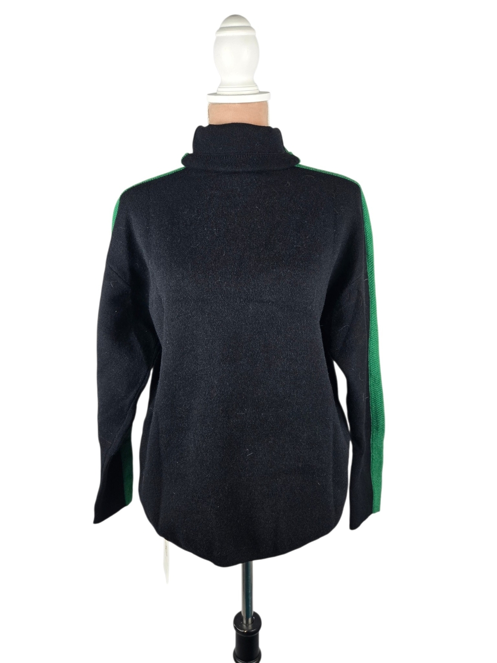 NWT Heidi Houston Turtleneck Stripe Sleeve Sweater Black Green Size Small
